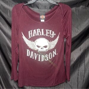 Harley-Davidson Women's Burgundy Skull Long Sleeve Tee